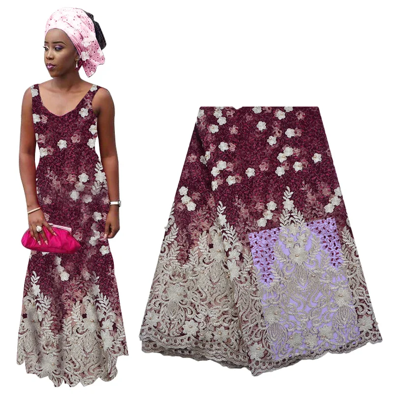 

Последняя африканская кружевная ткань 2019 цветочное вышитое кружево в нигерийском стиле высокое качество Французский Тюль кружевная ткань с бисером для свадьбы