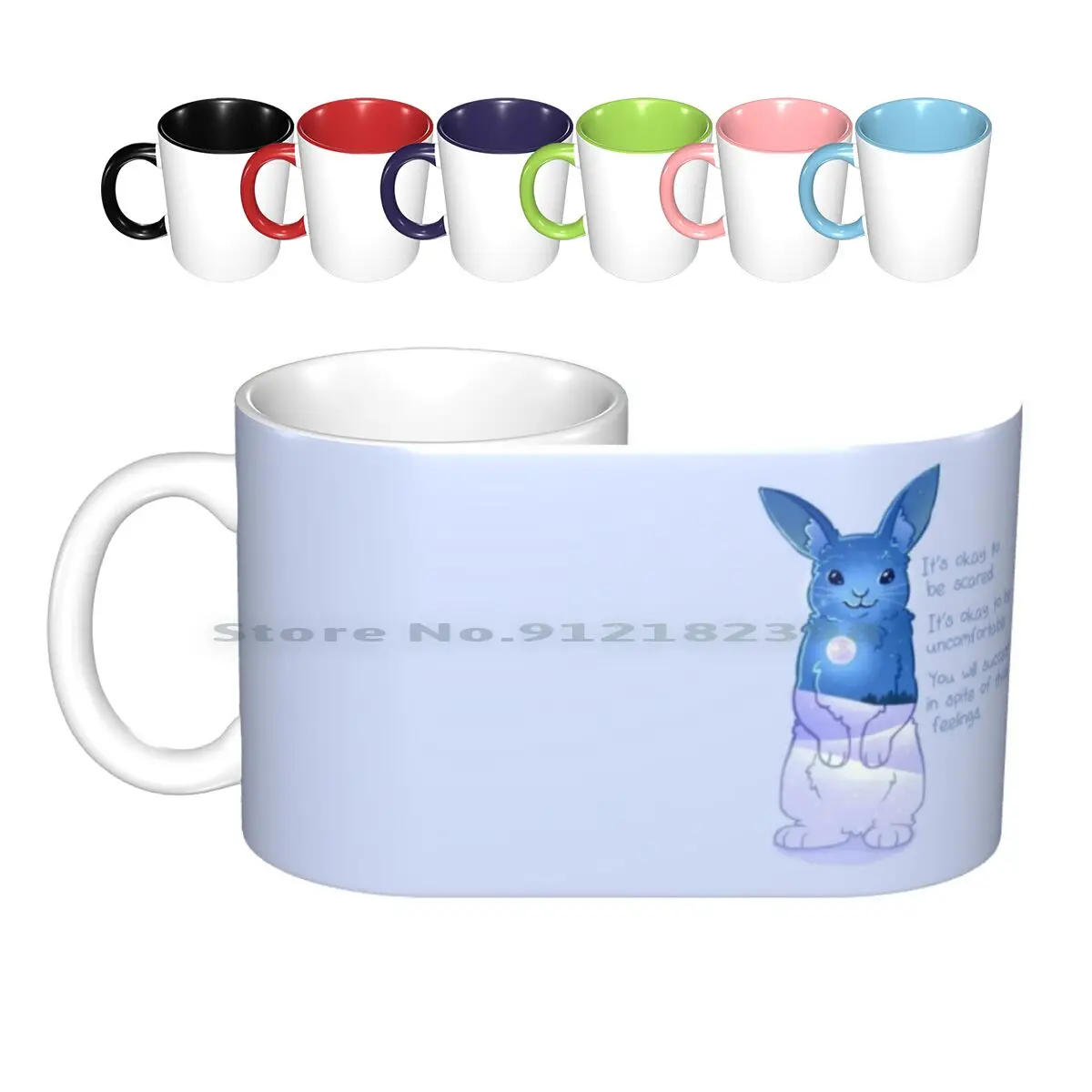 

" It's Okay To Be Scared " Night Snow Rabbit Ceramic Mugs Coffee Cups Milk Tea Mug Encouragement Positive Positivity Rabbit