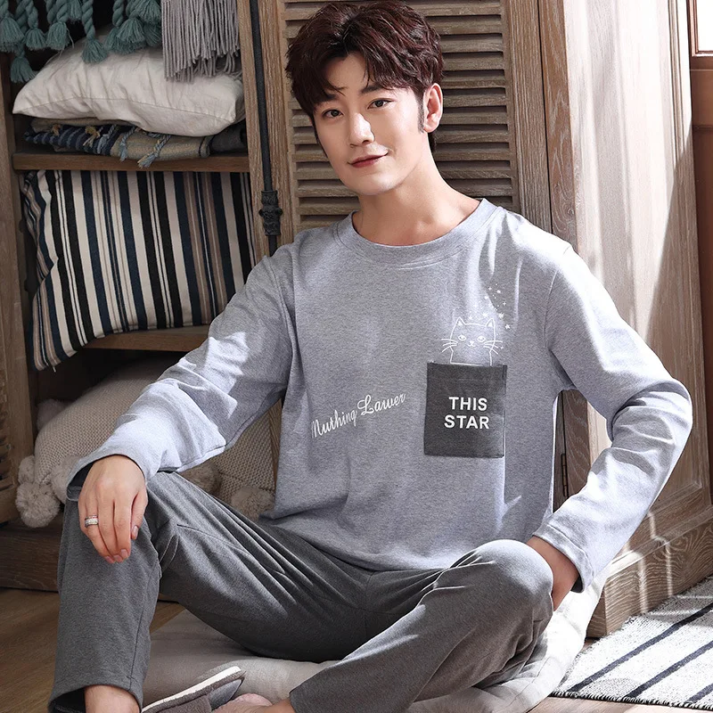 Wearable Pajamas Men's Cotton Long-sleeved Autumn  Winter  Cartoon Loose Casual Plus Size Home Service Suit Mens Sleepwear