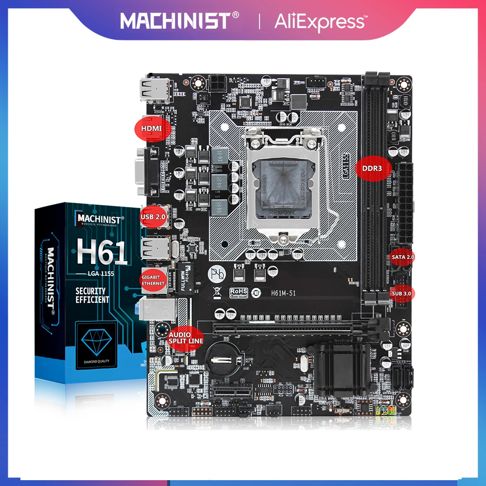 

MACHINIST H61 материнская плата LGA 1155 поддержка Inter Core i3 i5 i7 процессор DDR3 настольная Память RAM двухканальный Micro-ATX