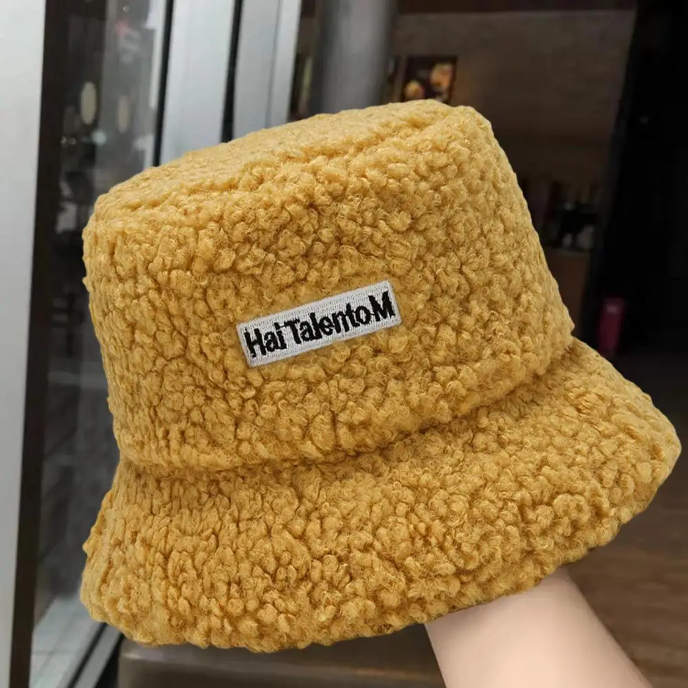 

Fisherman Hat Furry Flat Top Solid Color Cozy Lightweight Warm Bucket Hat for Home