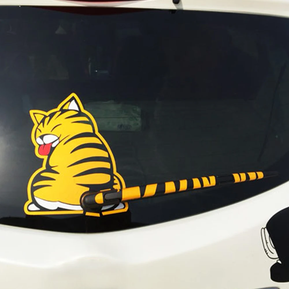 

1Set Creative Cartoon Car Sticker 19*25CM Yellow Cat Paw Tail Decal Windshield Rear Window Wiper Waterproof Decor Car Sticker