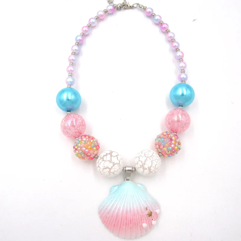 Новая мода детское колье с жемчужинами и ракушкой "Iridescent Pearl beads Shell Pendant Necklace", милые детские колье "bubblegum chunky necklace" для девочек, детские украшения, 1 шт.