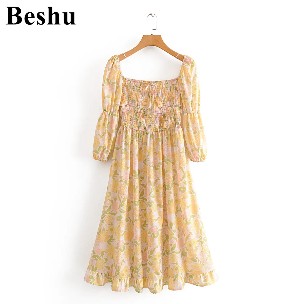 Женское винтажное платье миди za элегантное с квадратным вырезом драпировкой и