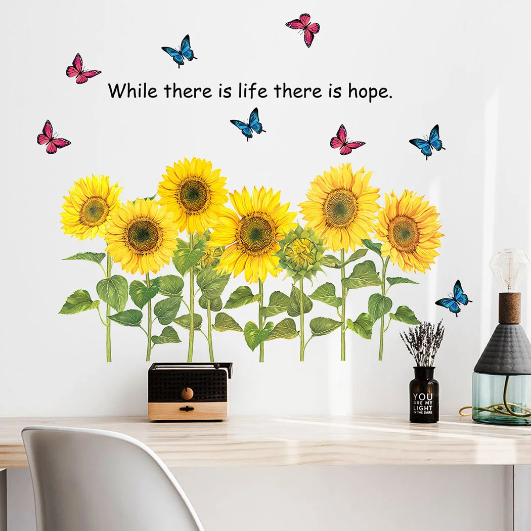 

4PCS Sunflower DIY PVC Removable Wall Art Sticker Decals Room Home Mural Decor TV Background Window Ornaments
