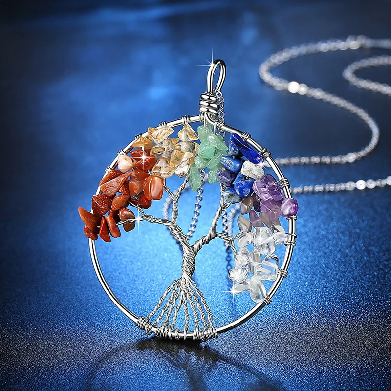 

Women's Necklace Crushed Stone Crystal Life Tree Clavicle Chain Colorful Zircon Necklace