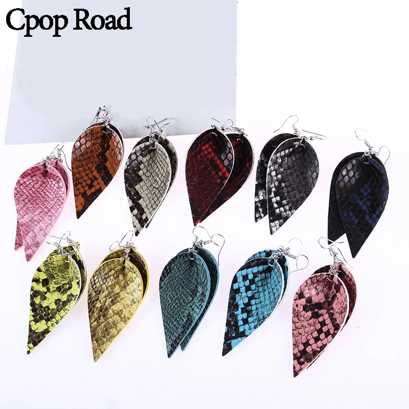 Женские серьги из змеиной кожи Cpop Модные Винтажные в форме листа искусственной