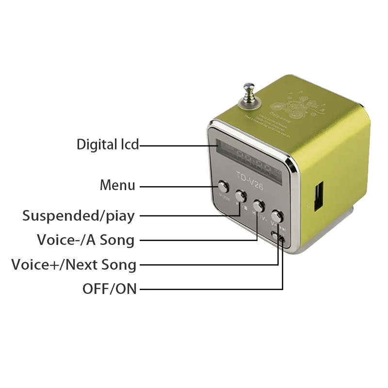 Портативный TD-V26 мини-динамик mussic плеер с Micro SD/TF Радио стерео громкоговоритель