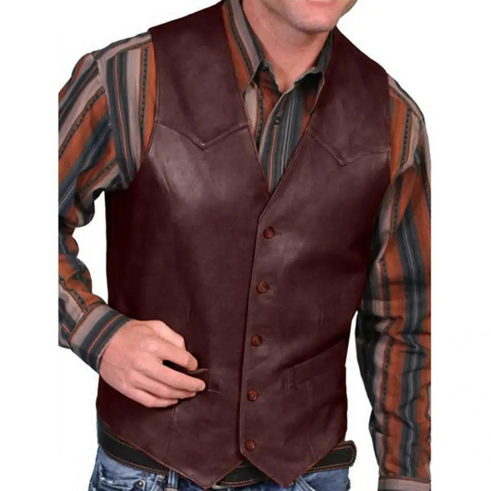 

Stylish Vest Anti-wrinkle Waistcoat Solid Color Pockets Sleeveless Men Waistcoat