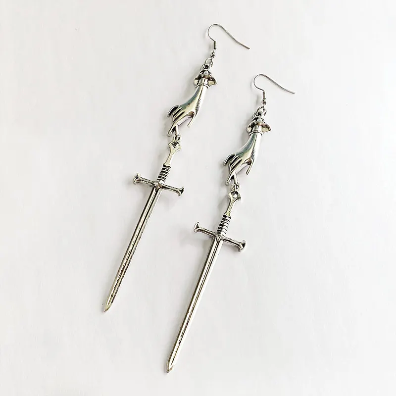 

Silver Plated Witchy Victorian Hand Earrings-Occult-gothic-hands-Sword -Dagger-athame-Knife-goth-blade-lady Hands