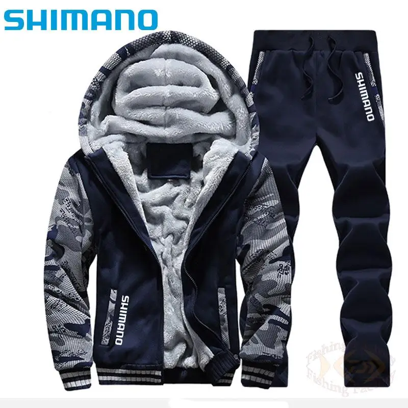 

Shimanos Fishing Clothing Winter Men's Clothing Sportswear Casual Fleece Hoodies Solid Fishing Suit Hooded Fishing Jacket Pants