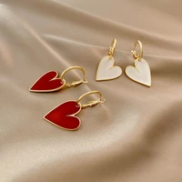 big love white red stud earrings womens korean style aesthetic daily life minimalist jewelry perforated earrings