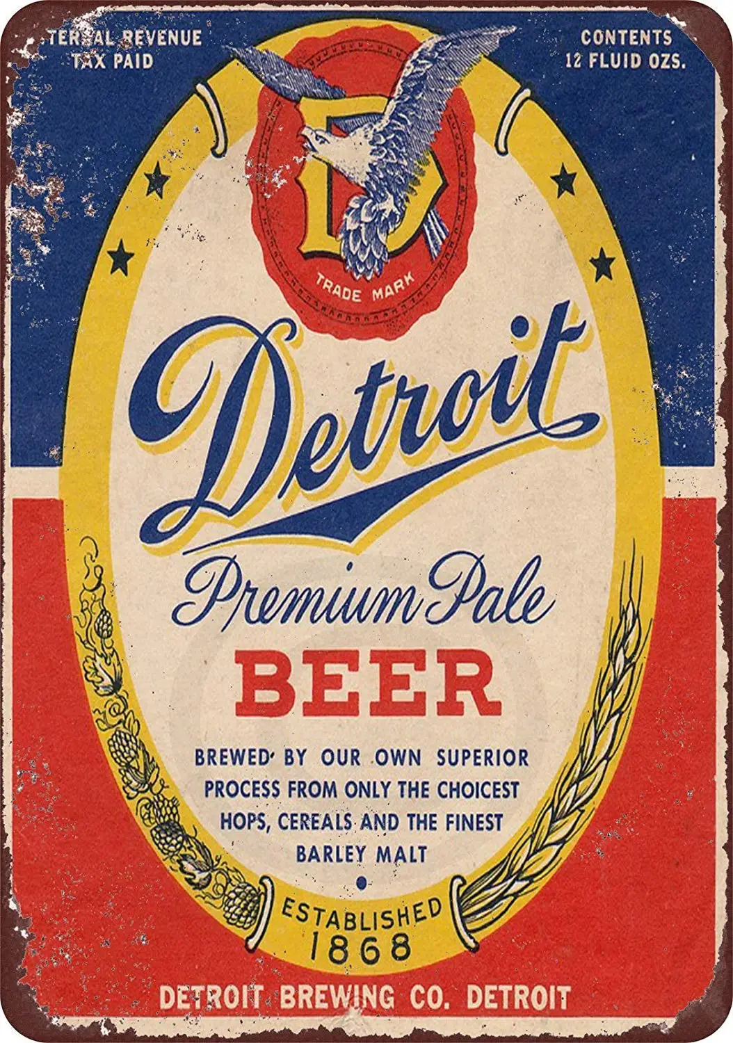 

Jesiceny New Tin Sign Detroit Premium Pale Beer Brewing Vintage Aluminum Metal Sign 8x12 Inches