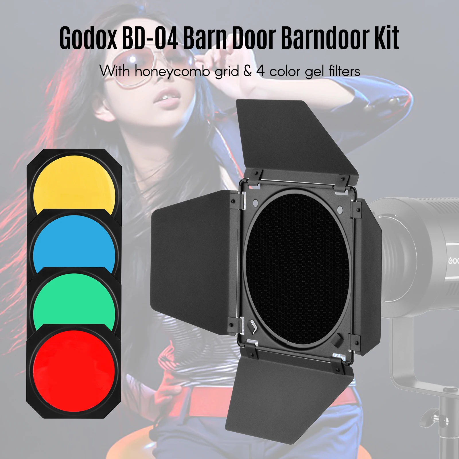 Godox BD 04 Barn Door Barndoor Kit с сотовыми цветными гелевыми фильтрами для GODOX SL60W SL150II SK400II