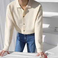 korean style simple knitted mens shirt fashion lapel single breasted cardigan coat men autumn loose casual long sleeve top men