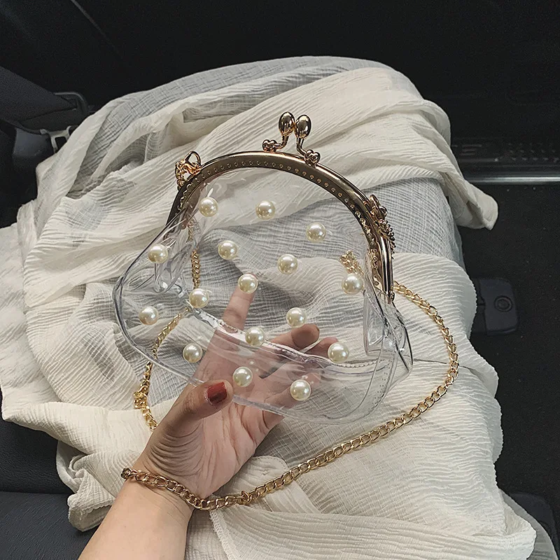 

women bag Transparent PVC Flap Shell Fashion Solid Pearl shoulder bag pures and bags crossbody Korean ladylike bag