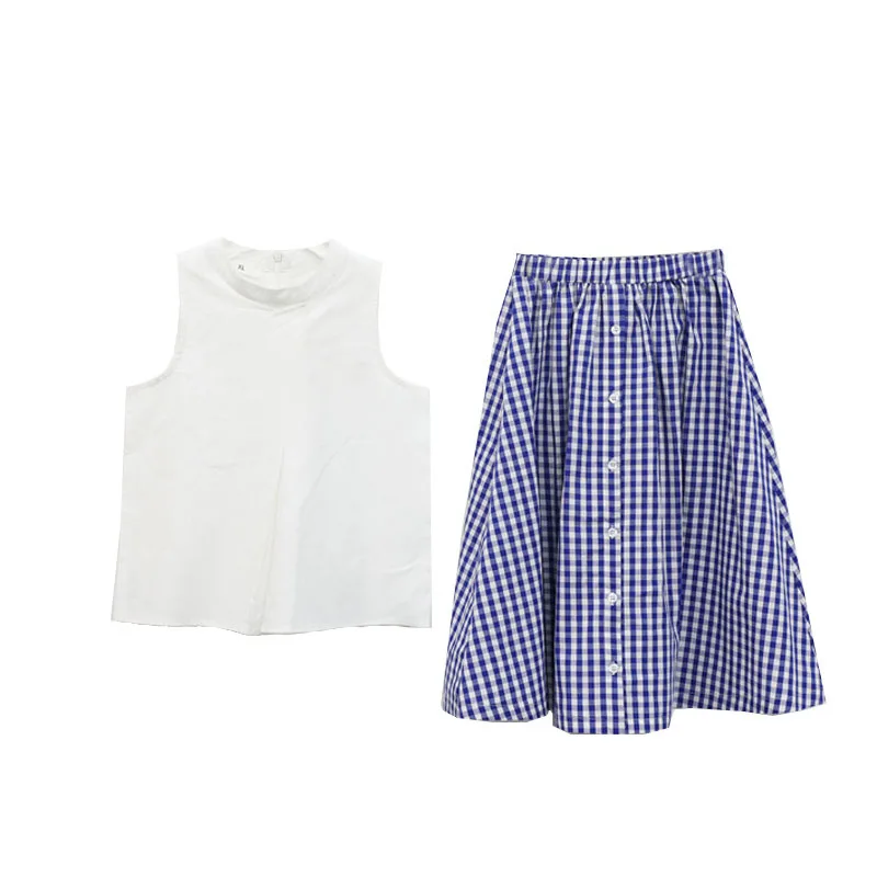 

Fashion 2020 Kids Girls Blue Plaid Skirts Baby Princess Costume Teenagers Button Mid Calf Cotton Skirts Girl Children's Clothing