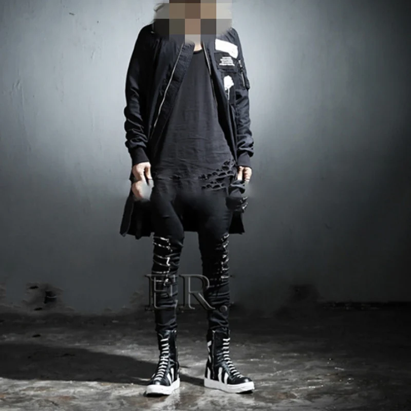 Облегающие мужские брюки, модная индивидуальная трендовая Корейская версия для самостоятельного наращивания ног, стрейч, на молнии до коле... от AliExpress RU&CIS NEW