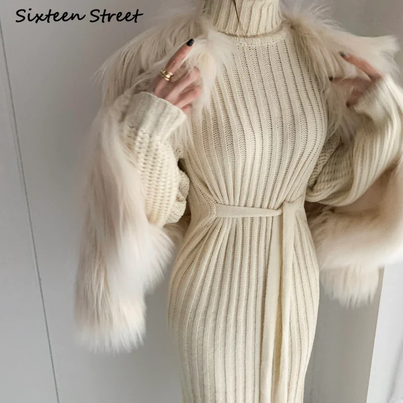 Женское шерстяное платье-макси элегантный свитер-водолазка с