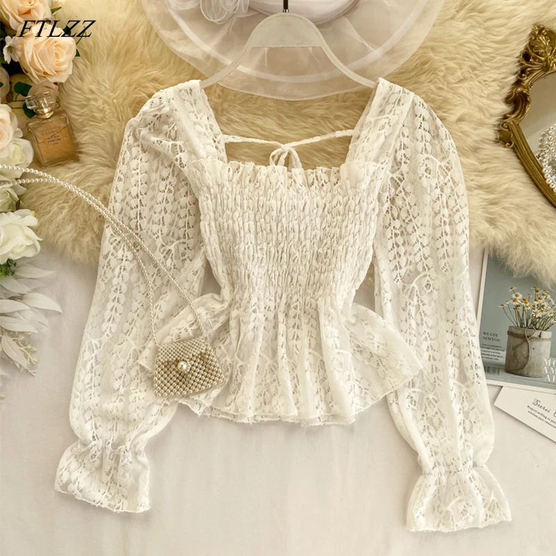 FTLZZ Женская Повседневная рубашка с рюшами новинка лето весна длинный