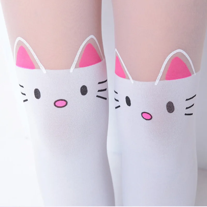 

Baby Cute Pantyhose Kids tights Knee Fake Velvet Stocking White Cartoon cat Children's Princess Girl Tights Stockings Tights