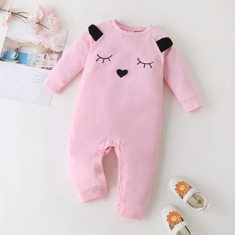 

New Spring Fall Baby Girl Romper Cotton Lovely Pink Cartoon Animal Long Sleeve Baby Girl Jumpsuit Casual Soft Baby Clothes 0-18M
