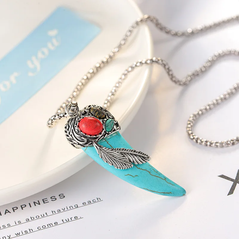

European And American Fengshui Bull Horn Personality Men's Feather Jewelry Pendant Men's Necklace