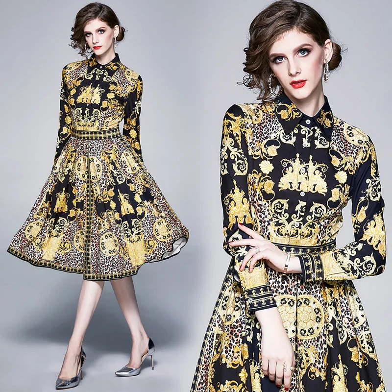 

Модное женское платье в европейском стиле, повседневные винтажные праздничные платья в горошек из полиэстера с отложным воротником, элеган...