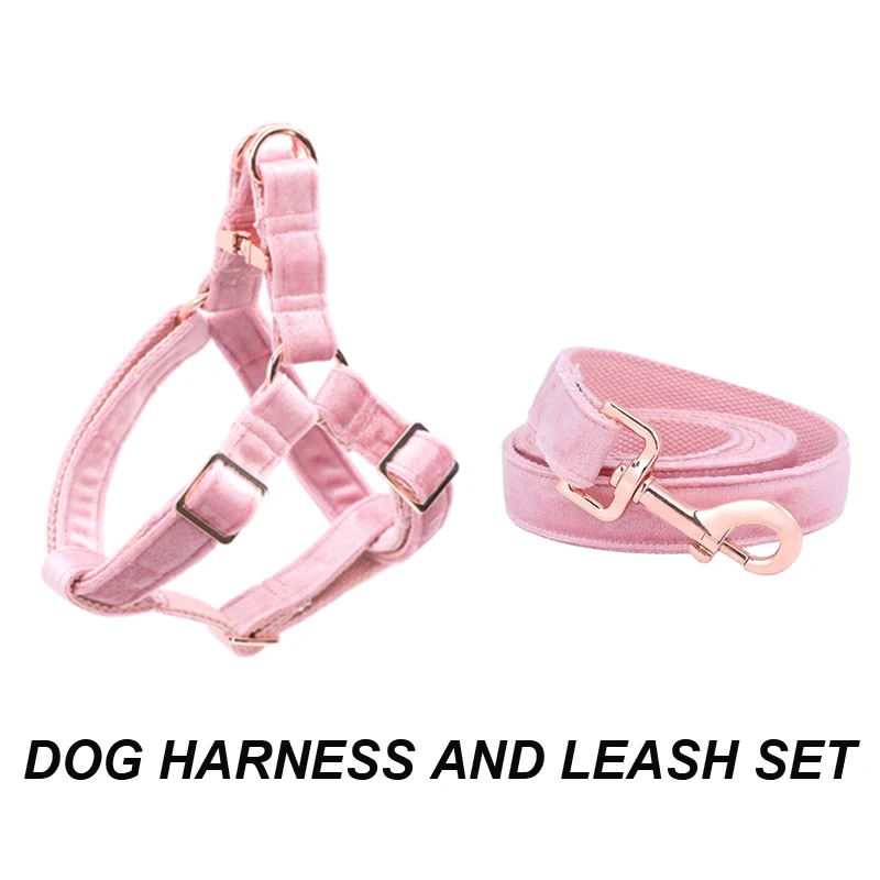 

Pink Velvet Dog Harness Basic Dog Leash Adjustable Buckle Cotton Fabric for Dog or Cat