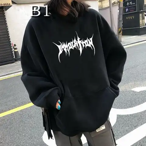 Gothic Oversized Sweatshirts Ladies Warm Streetwear Punk Women Hoodies Harajuku Hoody Casual Simple Letter Printing Hoodied