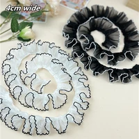 4cm wide wild black and white pleated lace diy doll clothes dress pet scarf sewing home textile materials decoration accessories