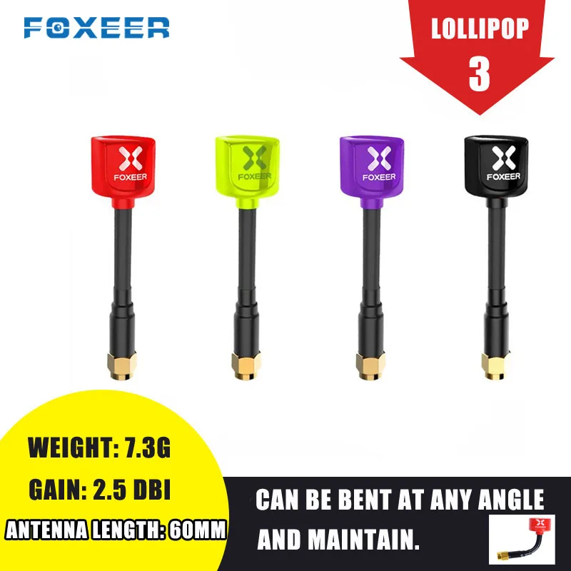 2 шт. Foxeer 5 8G Lollipop 3 2.5DBi Omni RHCP SMA/RP SMA UFL FPV антенна для радиоуправляемого дрона