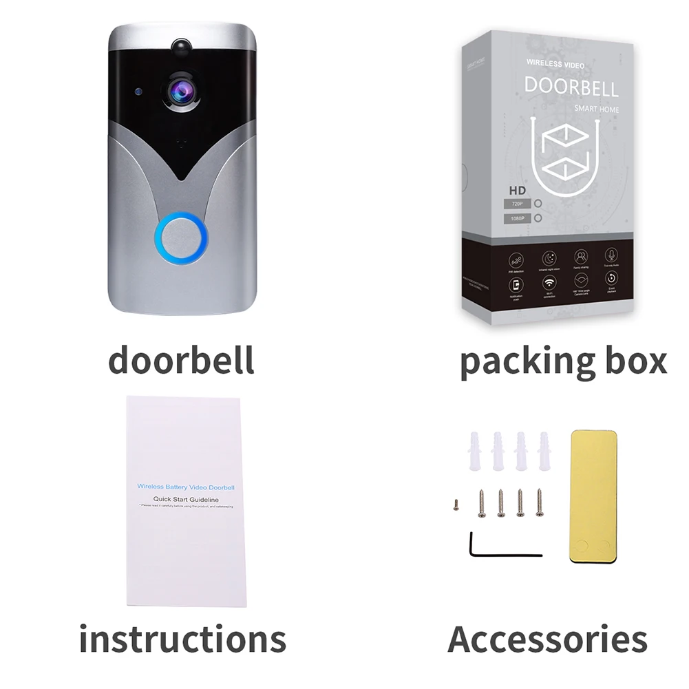 

Night Vision HD 720P Camera Intercom Smart Home Security Easy Install 2 Way Audio Apartments Wireless WiFi Visual Video Doorbell