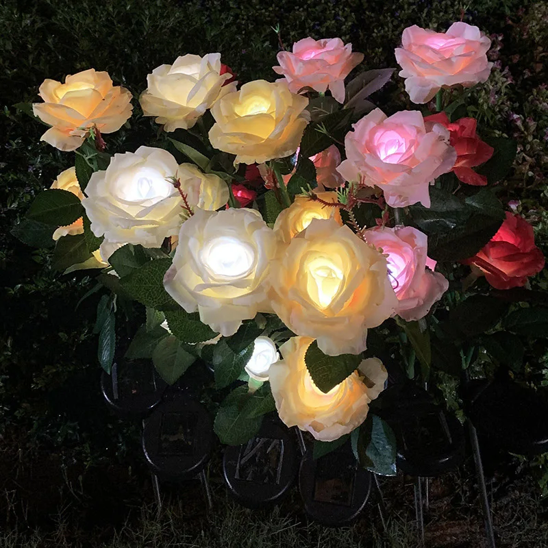 

3LED Solar Simulation Rose Flower Light Waterproof Garden Landscape Lamp Outdoor Lawn Lamp Home Decorative Flower Night Lights