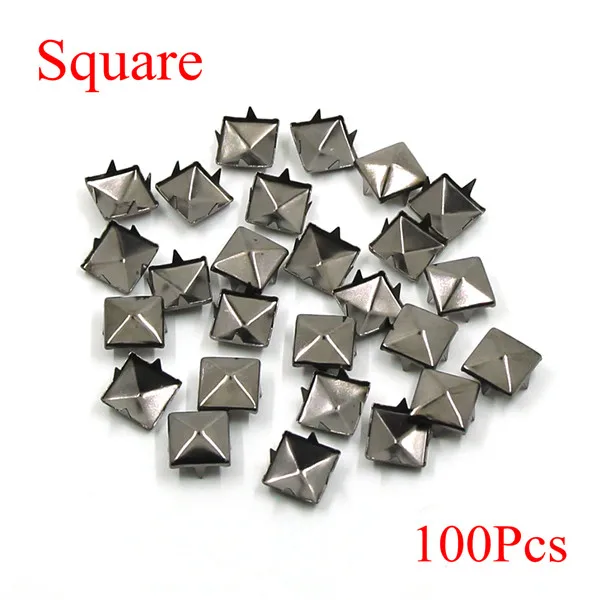 Black Square 100 шт. квадратные пирамидальные шпильки с заклепками, четыре металлические шпильки с заклепками для кожаной обуви в стиле панк, кожаные браслеты, аксессуары - Color: Black Square