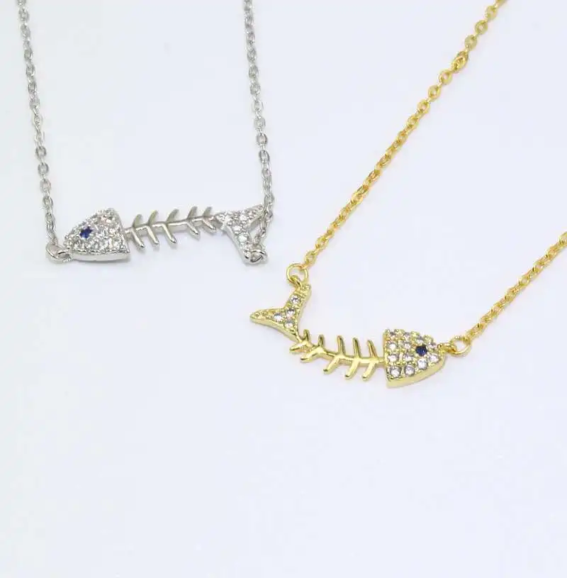 Ожерелье в виде скелета рыбы серебряного/золотого цвета простой темперамент