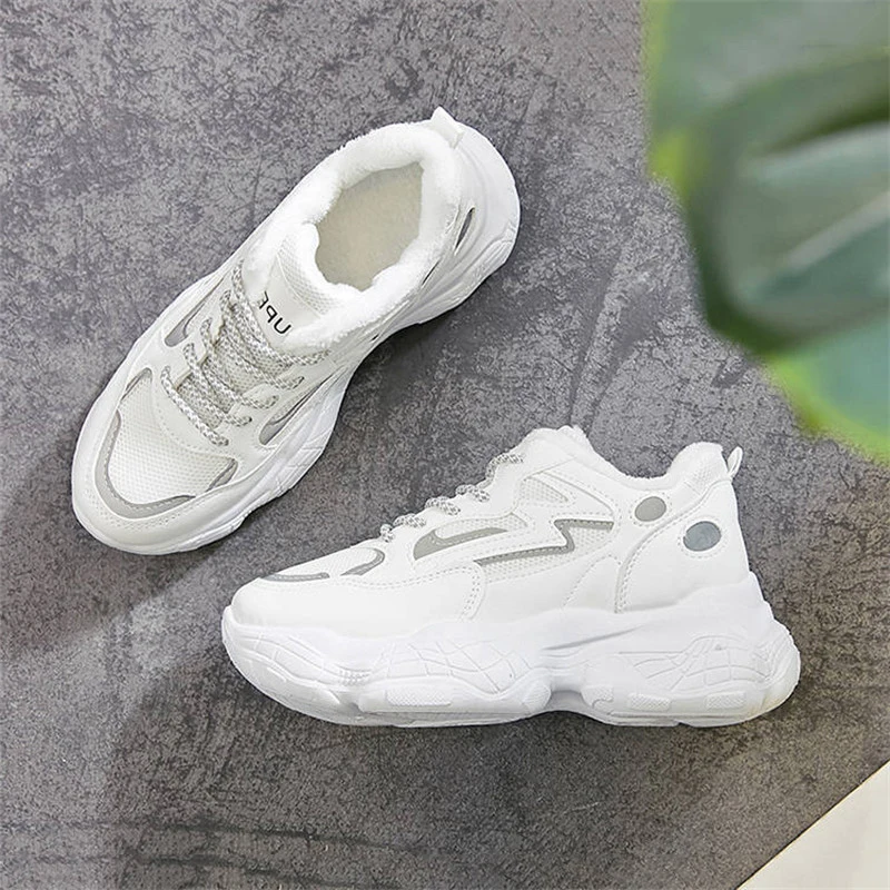 Обувь для папы Ulzzang кроссовки зимние теплые белые и черные женские баскетбольные