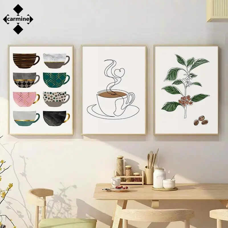 Кофейная линия рисунок холст стены Искусство красочная чашка абстрактные