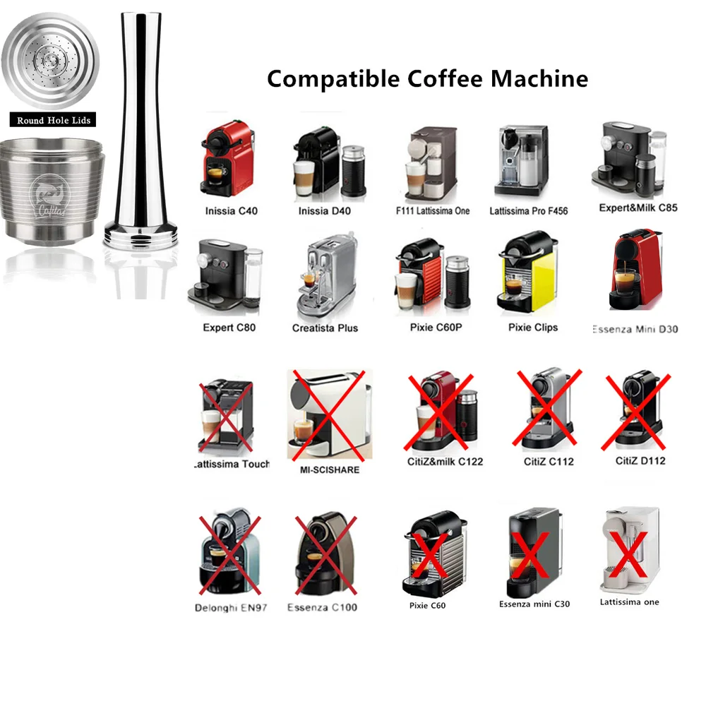 

New Reusable Coffee Filters for Nespresso Stainless Steel Pod Espresso Coffee Capsule Kitchen Tool with Tamper
