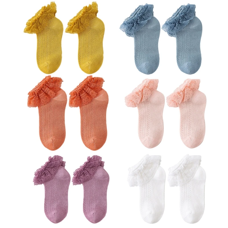 

P15C Kids Baby Girls Sweet Ruffle Lace Trim Cotton Socks Mesh Toddler Dance Hosiery