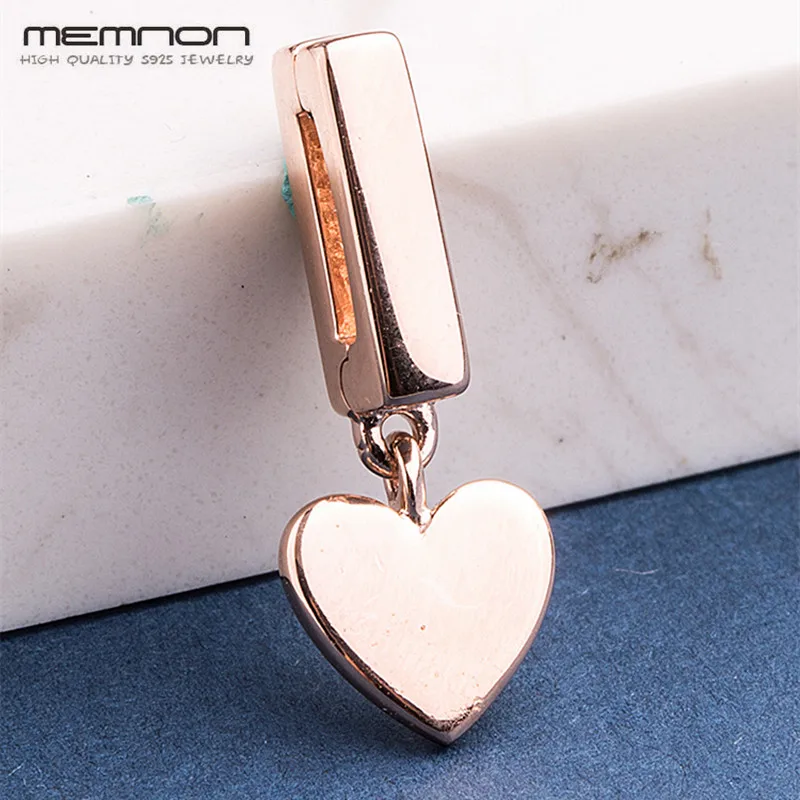 925 sterling Silver charm beads Rose gold Reflexions Floating Heart Clip Charms fit bead bracelets DIY for women Memnon Jewelry | Украшения