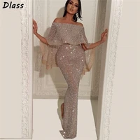 sparkle elegant mermaid formal evening dress 2020 rose gold boat neck sequins prom gowns long sexy shiny dresses robe de soire