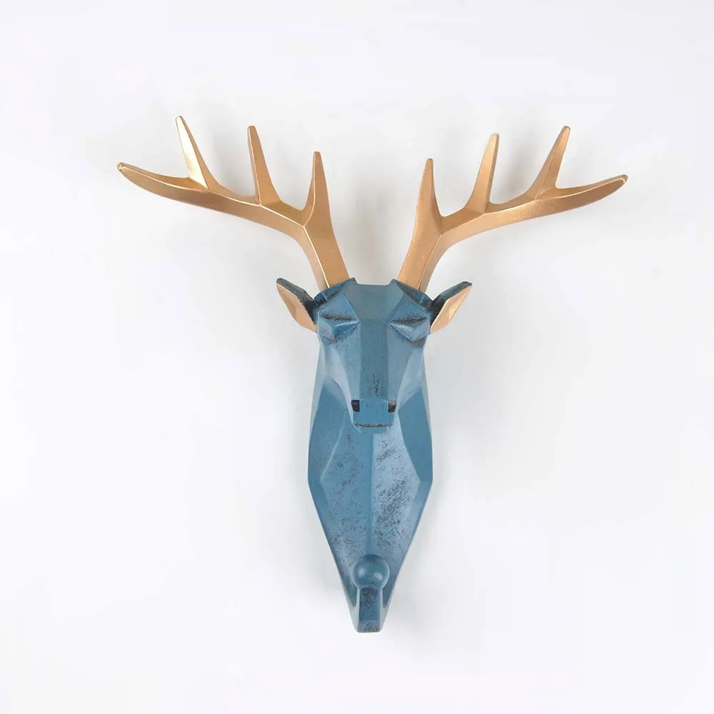 blue Deer 1 шт., олень, слон, единорог, носорог, голова животного, полимерный крючок, витрина для одежды, крючок для стоек, пальто, вешалка, кепка, декор комнаты, шоу, настенная сумка - Цвет: blue Deer