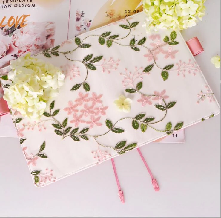 A5 A6 Embroidery Hydrangea HOBO loose-leaf notebooks cover travel Hand Book Cover DIY Planner Organizer hobo book shell escolar