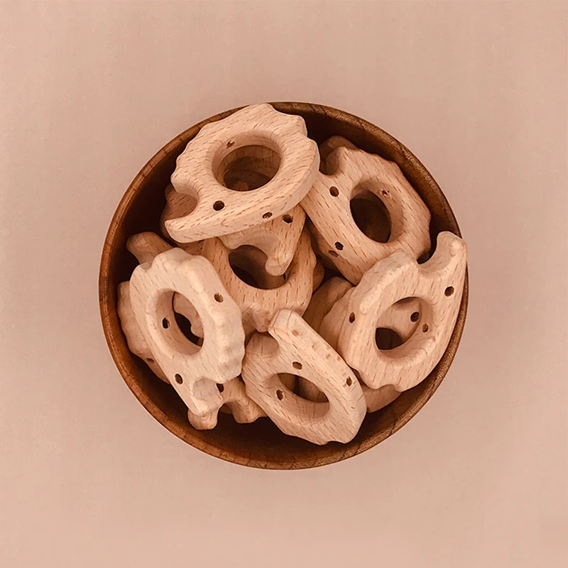 Kissteether 100pcs Beech Wooden Hedgehog Animal Beads DIY Teething Mom Necklace Food Grade Wood Bead jewelry Making Teether