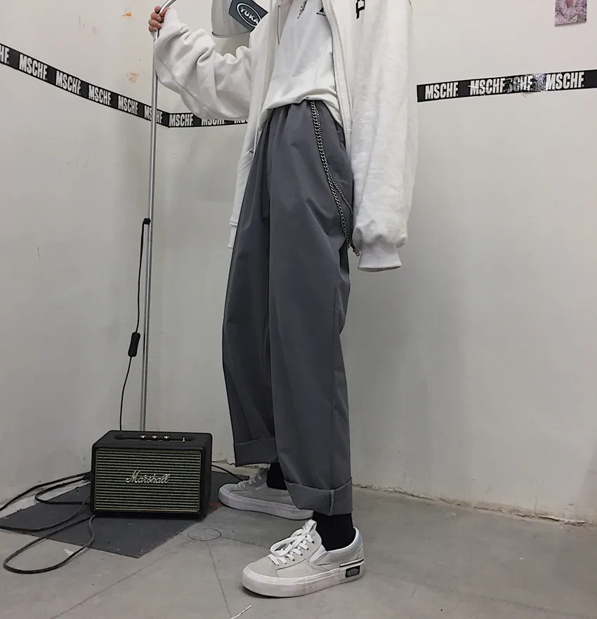 

Women's Clothing bf sweatpants straight pockets high loose elastic waist casual style Ful length solid autumn Korean fashion