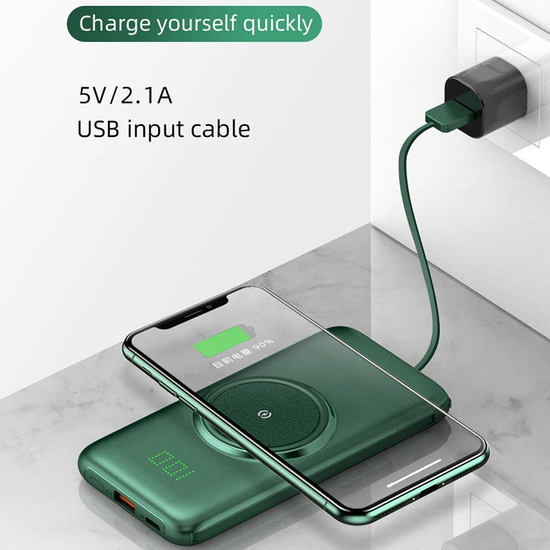 Беспроводное зарядное устройство Qi 10000/20000 мА/ч с USB Type-C Micro Lighting кабелями внешняя