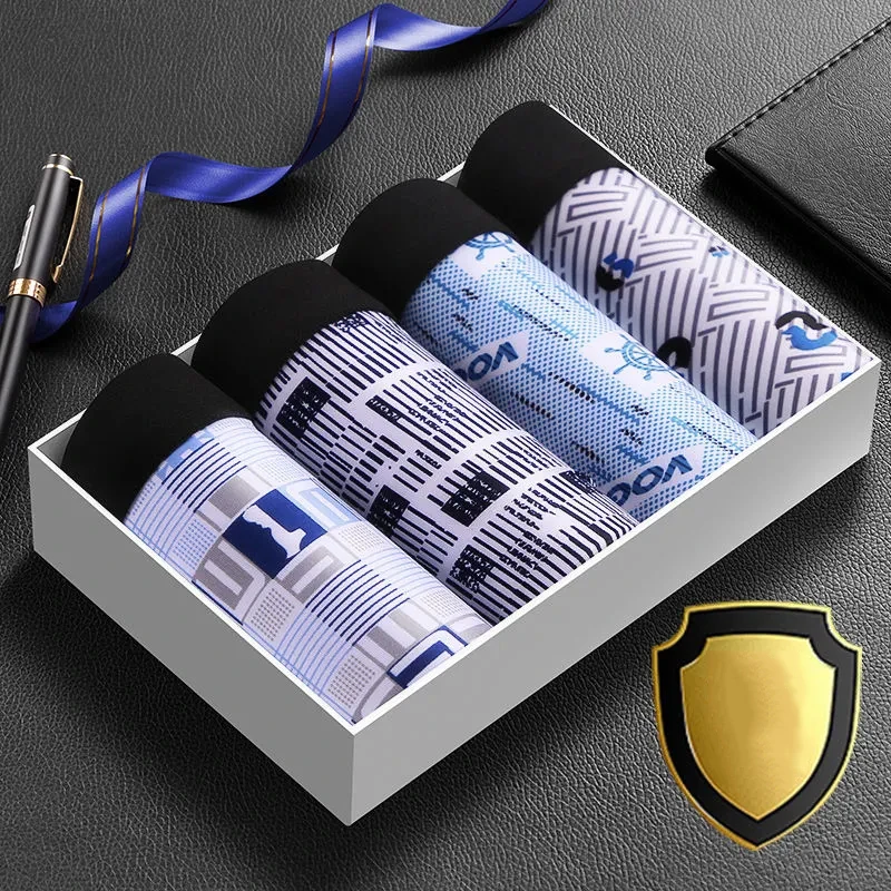 4Pcs/Lot Ice Silk Men's Boxer Underwear Traceless Summer Thin Boys' Underpants Youth Boxer Shorts Fashion Underwear Men