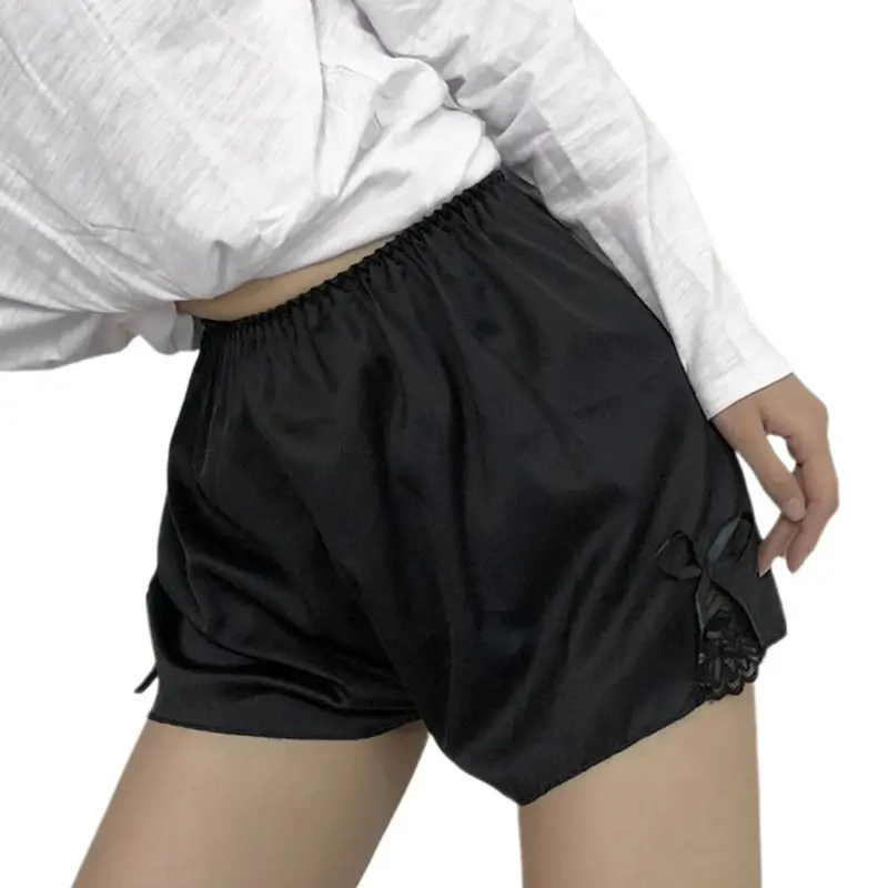 Women Imitation Silk Loose Sleep Lounge Slip Bloomer Pants Floral Lace Trim Solid Color Pettipants Split Skirt | Женская одежда