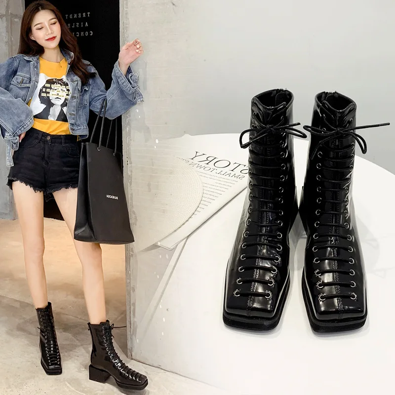 

Подлинные кожаные классические hate Небесно высокая обувь на толстой подошве из водонепроницаемого материала на платформе и очень высоком к...